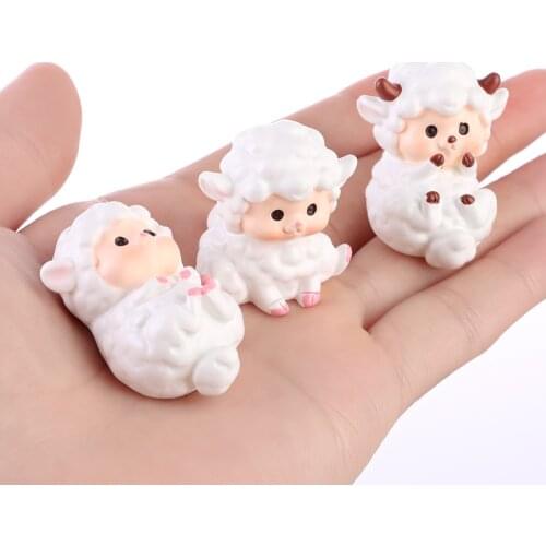 Cute Mini Kawaii Cabochons Sheep Goat Resin Figurines Micro Landscape Fairy Garden Terrarium Miniature Animal DIY Accessories