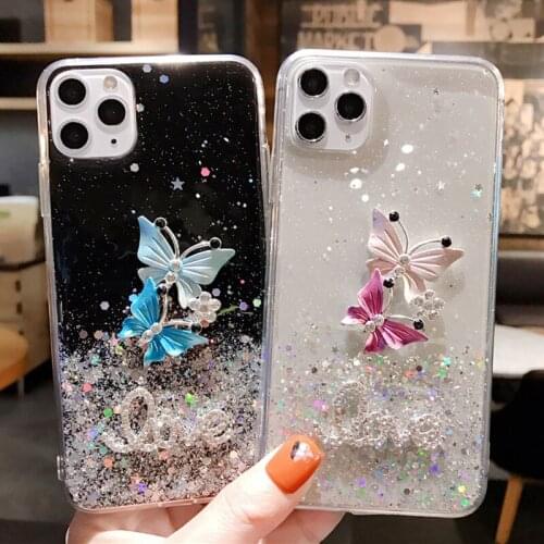 Fashion Glitter Star TPU Cover For Huawei Y5 Y6 Y7 Y9 2019 P Smart Plus Z Y7 Prime Y9 Prime Bling Glitter Flower Butterfly Cover