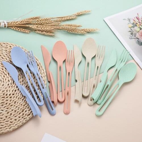 Straw Dinnerware Sets Fork Spoon Knife Set Utensil Travel Eco-Friendly Portable
