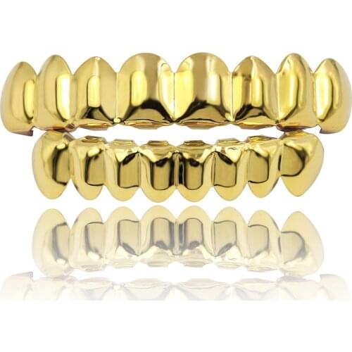 8/8 Hip Hop Teeth Grillz Set Gold Silver Color Top & Bottom Body Jewelry Punk Cosplay Party Tooth Grills Gifts For Men Rapper
