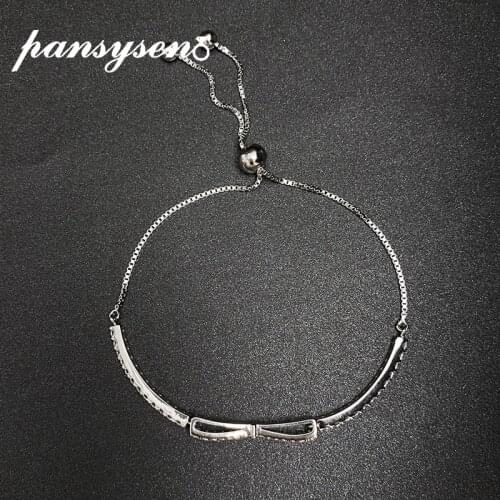 PANSYSEN 100% 925 Sterling Silver Charm Simulated Moissanite Diamonds Bowknot Bracelets for Women Wedding Fine Jwelwey Wholesale