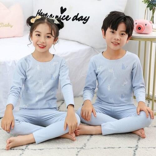 Boys Girls Pajamas New Autumn Long Sleeve Childrens Clothing Sleepwear Thermal Underwear Pyjamas Sets For Kids 4 5 6 8 10 12Y