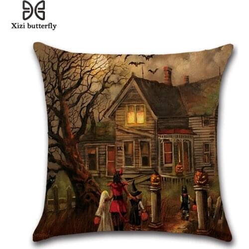 Halloween Pillow Covers Home Cotton Linen Pillowcase Witch Throw Vintage Pumpkin Pillow Case Home Decor Cushion Cover Corgi