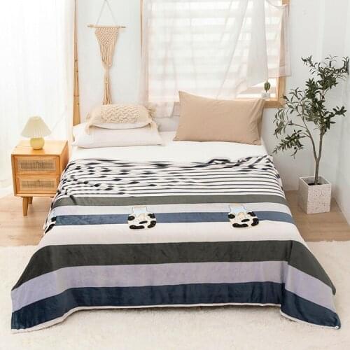 MLSSX stripe bedspread blanket 200x230cm High Density Super Soft Flannel Blanket to on for the sofa/Bed/Car Portable Plaids