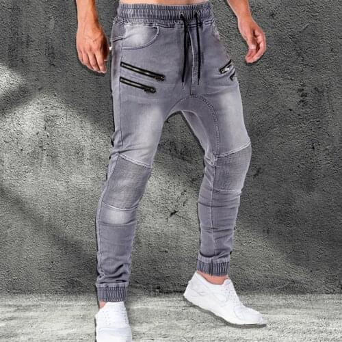 Casual Men Zipper Drawstring Pockets Running Skinny Pants Jeans Jogger Trousers jeans for men 2020
