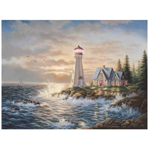 Seaside pretty scenery oil painting Needlework Embroidery DIY DMC Cross Stitch Kits Crafts 14CT Unprinted Home Decor Handmade