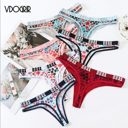 VDOGRIR Sexy Womens Cotton Panties Thongs Underwear Seamless Print G-String Low Waist Comfort Underpants Lady Lingerie Tanga