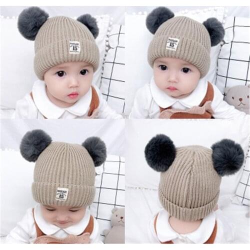 2020New Fashion Newborn Baby for Kids Girls Boys Winter Warm Knit Hat Furry Balls Pompom Solid Warm Cute Lovely Beanie Cap Gifts
