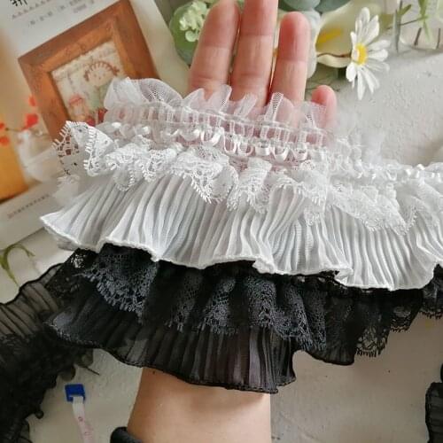 8.5CM Wide White Black Chiffon Frilled Stretch Lace fabric Elastic Ruffle Trim Skirts Hemlines Collar Cuffs DIY Stitched Decor