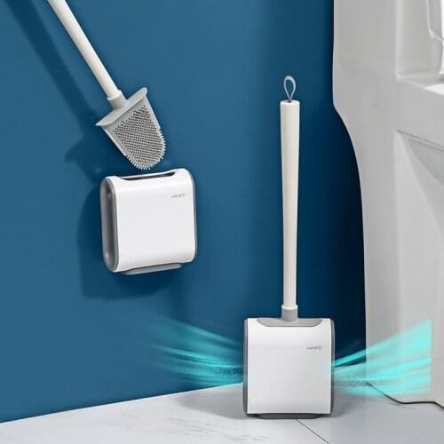 Silicone Toilet Brush Wall-Mounted No Dead Ends Cleaning Brush Drainable Ventilation Base Toilet Brush Bathroom Accessories Set