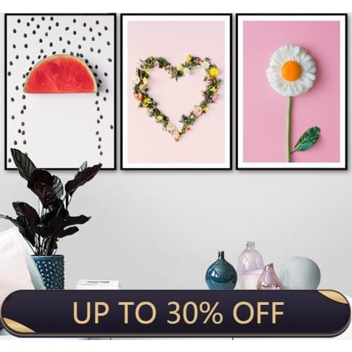 Nordic Modern Home Decoration Eggs Flowers Watermelon Creative Canvas Painting Wall Sticker Print Kitchen Living Room Art Poster