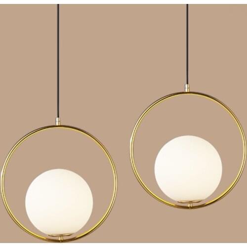 Modern Iron Ring Pendant Lights White Glass Ball Caferoom/bar Lamp Single Glass Pendant Lamps Decoration Indoor Lighting E27 S