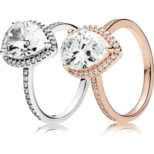 Sparkling Teardrop Halo Ring Big Shining CZ Fashion Ring For Woman Wedding Engagement Rings Fashion Jewelry Dropshipping