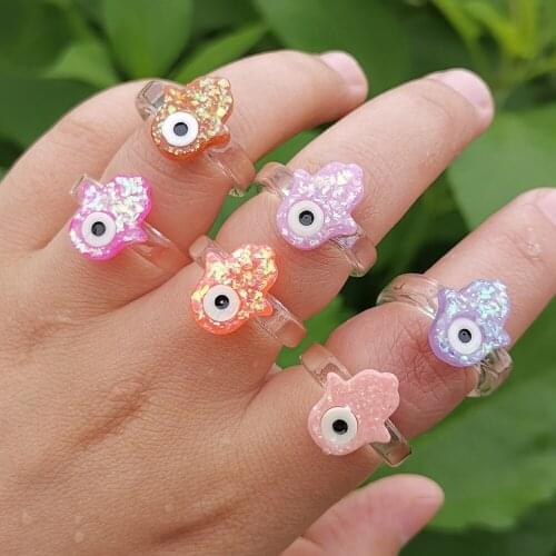 Vintage Fatima Hand Evils Eye Rings for Women Y2k Aesthetic Colorful Shiny Acrylic Rings Cute Harajuku Jewelry Christmas Gifts
