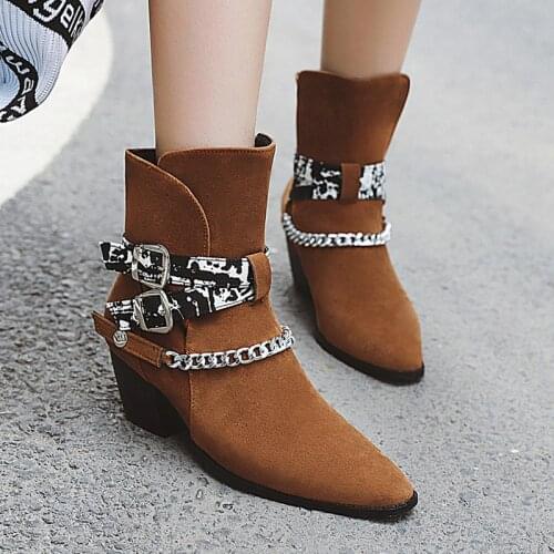 AIWEIYi Women Shoes New Fashion Sexy Boots Square Toe Ankle Boots Slip On High Heel S Women Boots Lady Shoes Dropship