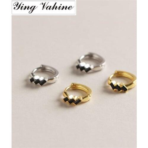 Ying Vahine Silver & Gold Earring 100% 925 Sterling Silver Black Square Zircon Stud Earrings for Women