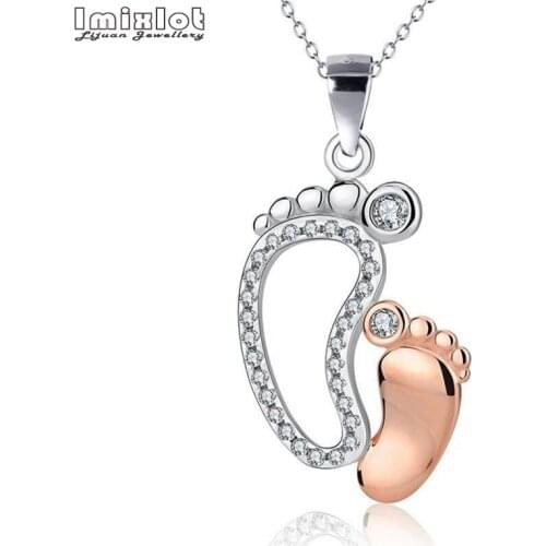 Crystal Zirconia Feet Pendant Necklace For Women Fashion Rose Gold Silver Color Statement Necklace Jewelry Mothers Day Gift