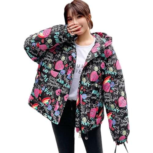 Winter Down Jacket Women Clothes Print Padded Coat Women Korean Fashion zipper Short Jackets Parka Outerwear Parkas Mujer 2021