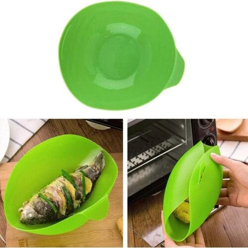 1pc Kitchen Microwave Oven Steamer Soft-paste Silicone Folding Bowl Baking Fish Steam Roaster Bread Food Tool U3