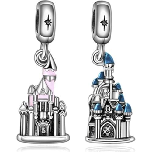 1Pcs New Cute Castle Pendant DIY Beads Suitable for Original Pandora Charm Bracelet Ladies Jewelry Making Gifts
