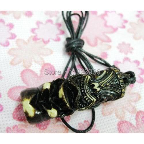 FREE SHIPPING Lots Top Seller 12 pcs Mens Black Tribal Yak Bone Carved Tiki Man Totem Necklace&Pendants