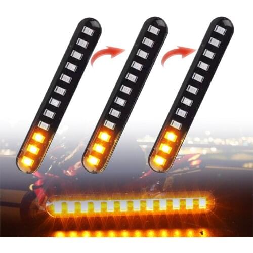 2PCS LED Turn Signals Strip Motorcycle Flowing Water Tail Brake Lights 12 LED 3528SMD License Plate Light Blinker Stop Flicker