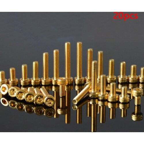 20pcs Cap Head Socket Screw Grade 12.9 DIN912 Allen Key Bolts Screws Alloy Steel Titanium Plating Gold Metric M2 M2.5 M3 M4 M5