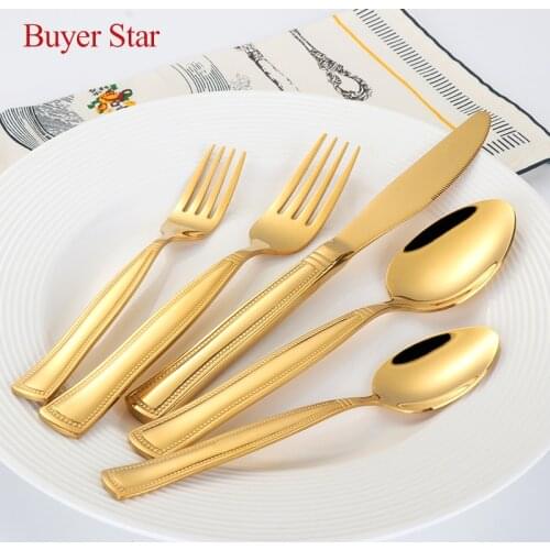 20Pcs Gold Dinnerware 1810 Stainless Steel tableware Kitchen Knife Fork Teaspoon Golden Cutlery Set