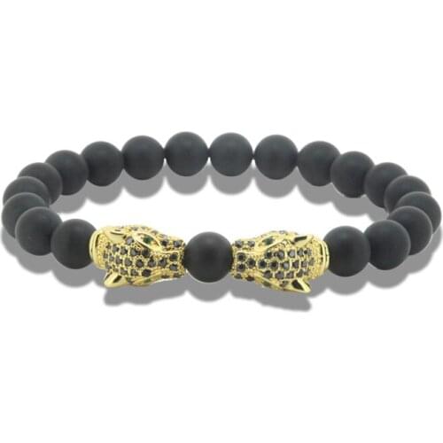 5pcs New charm pave rhinestones ox head connector men bracelet natural 8mm matte grind round stone beads men bracelet