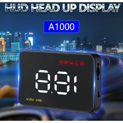 A1000 3.5 Inch Car HUD Head Up Display Speedometer OBD2 II EUOBD Auto Projector Parameter Display with 6 Safety Alarms System