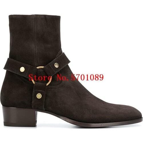Motorcycle Boots Men Biker Boots Street Style Genuine Leather Boots Wyatt Harness Buckle Strap Western Cowboy Boots Shoes
