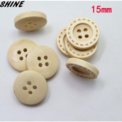 SHINE Wooden Sewing Buttons Scrapbooking Round Buff Four Holes 15mm Dia. 50 PCs Costura Botones Decorate bottoni botoes
