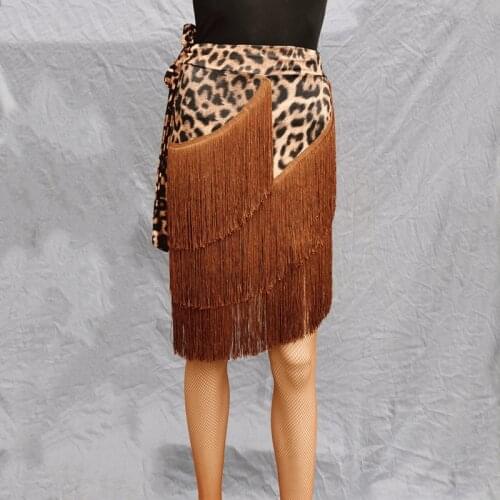 One Pieces Tassel Latin Dance Skirt Women Training Performance Clothes Adult Leopard Print Dance Skirt