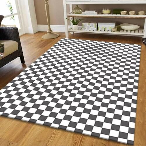 Black and White Lattice 3D Carpets for Living Room Bedroom Area Rugs Bathroom Kitchen Floor Mats Home Bedside Decor Large Carpet