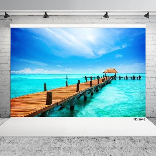 Wooden Bridge Pavilion Sea Photo Background Customized Backdrop for Baby Children Portrait Scenic Photocall Photography Props