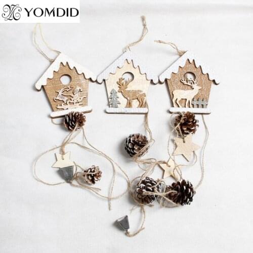 Wooden Christmas house Pine Pendant Christmas tree door Ornaments New year Decoration Home Party festival wedding supplies