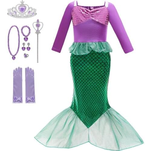 Girls Little Mermaid Ariel Princess Dress Cosplay Costumes Kids Baby Ariel Fancy Costume Child Carnival Birthday Party Clothing