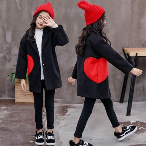 Woolen Girls Babys Kids Coat Jacket 2021 Sweetheart Warm Thicken Winter Autumn Cotton Pocket Buttons Outerwear Childrens Cloth