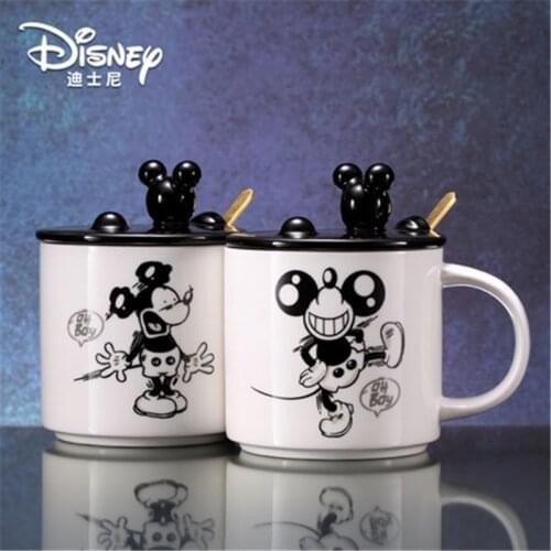 Disney Mickey Cup Large-capacity ceramic cup with lid spoon creative mug cartoon milk coffee cup