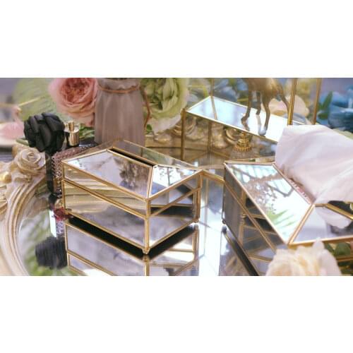 European Gold glass mirror tissue box high quality glass makeup tissue storage box with mirror cover napkin holder box