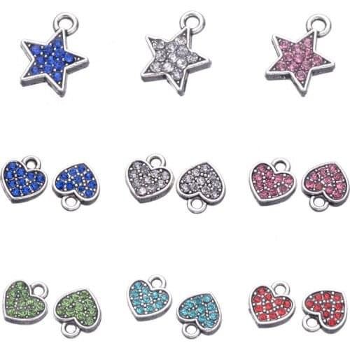 Juya 30pcs Wholesale Gold/Silver Color Cz Rhinestones Heart Star Charm Supplies For Women Fashion Jewelry Making