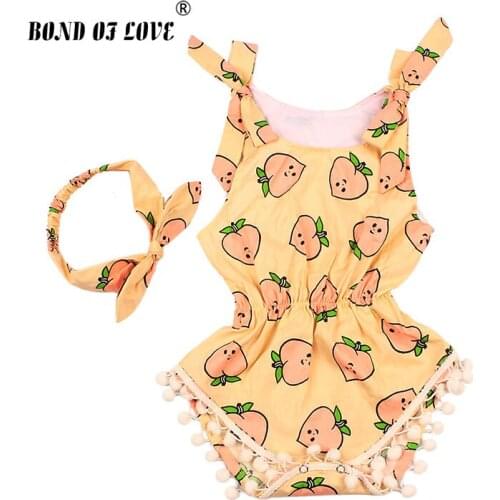 Baby Girl Rompers 2019 Cotton Infant Jumpsuit Headband Set Sleeveless Romper New Born Baby Cartoon Printed Girl Clothing