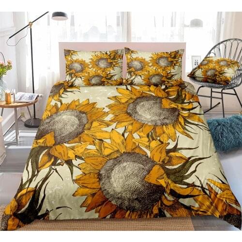 3pcs Sunflowers Duvet Cover Set Yellow Flowers Bedding Kids Boys Girls Home Textiles Floral Bed Set Microfiber King Dropship