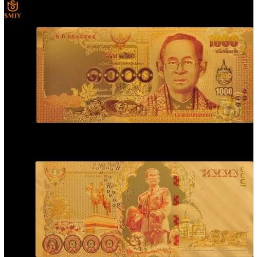 Nice Thailand Gold Banknotes 1000 Baht Currency in 24k Gold Plated Paper Money For Collection
