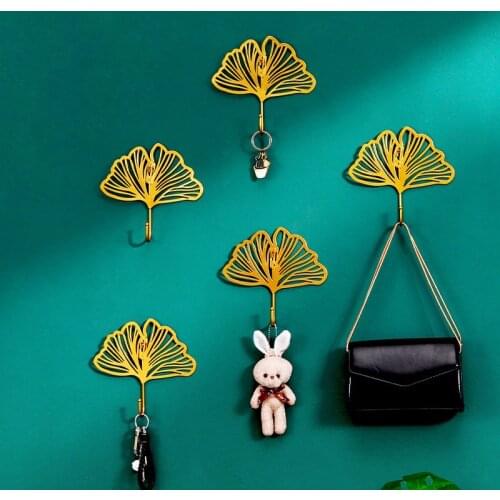 Nordic Creative Leaf Shape Hook Golden Coat Rack Clothes Hat Key Wall Hook Hanger Home Wall Hanging Decoration