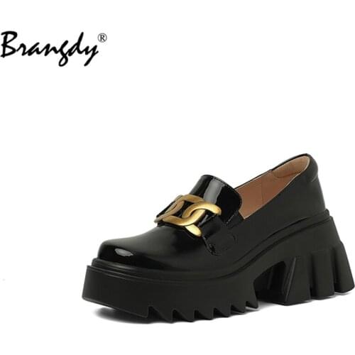 Brangdy Hot Sale Women Shoes Patent Leather Lolita Wedges Women Marry Jane Shoes Metal Decoration Square Toe Lady Shoes Platform
