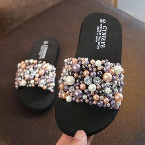 Fashion New Summer Children Cartoon flip flops Shoes Boys And Girls Slippers sandals Beaded pearl Slippers Beach girls sandals b