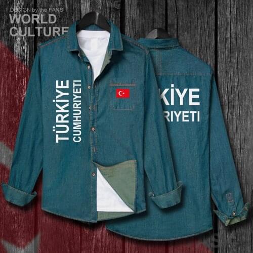 Turkey TUR Turkish Turk TR Men Flags Clothes Autumn Cotton Long Sleeve Cowboy Coat Fashion Tops Turn-down Collar Jeans Shirt new