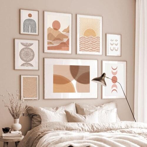 Line Art Nordic Poster Abstract Boho Canvas Painting Sun and Moon Wall Art Print Modern Home Decor Picture for Living Room