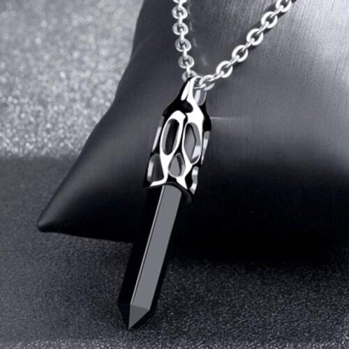 Necklace mens Black sandstone Delicate crystal pendants big jewelry for neck stainless steel gift for male accessories